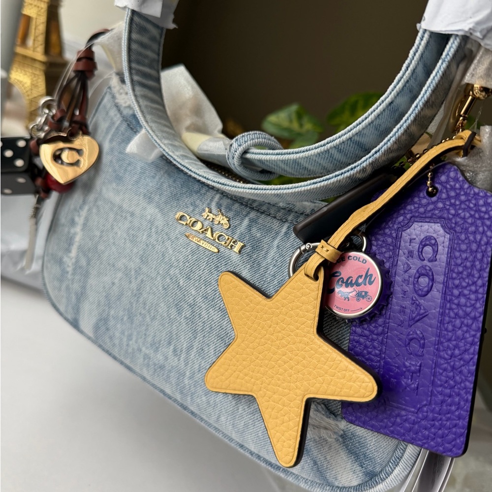 Coach Teri Shoulder bag in Loved Denim with charms. NWT/ Authentic Bag